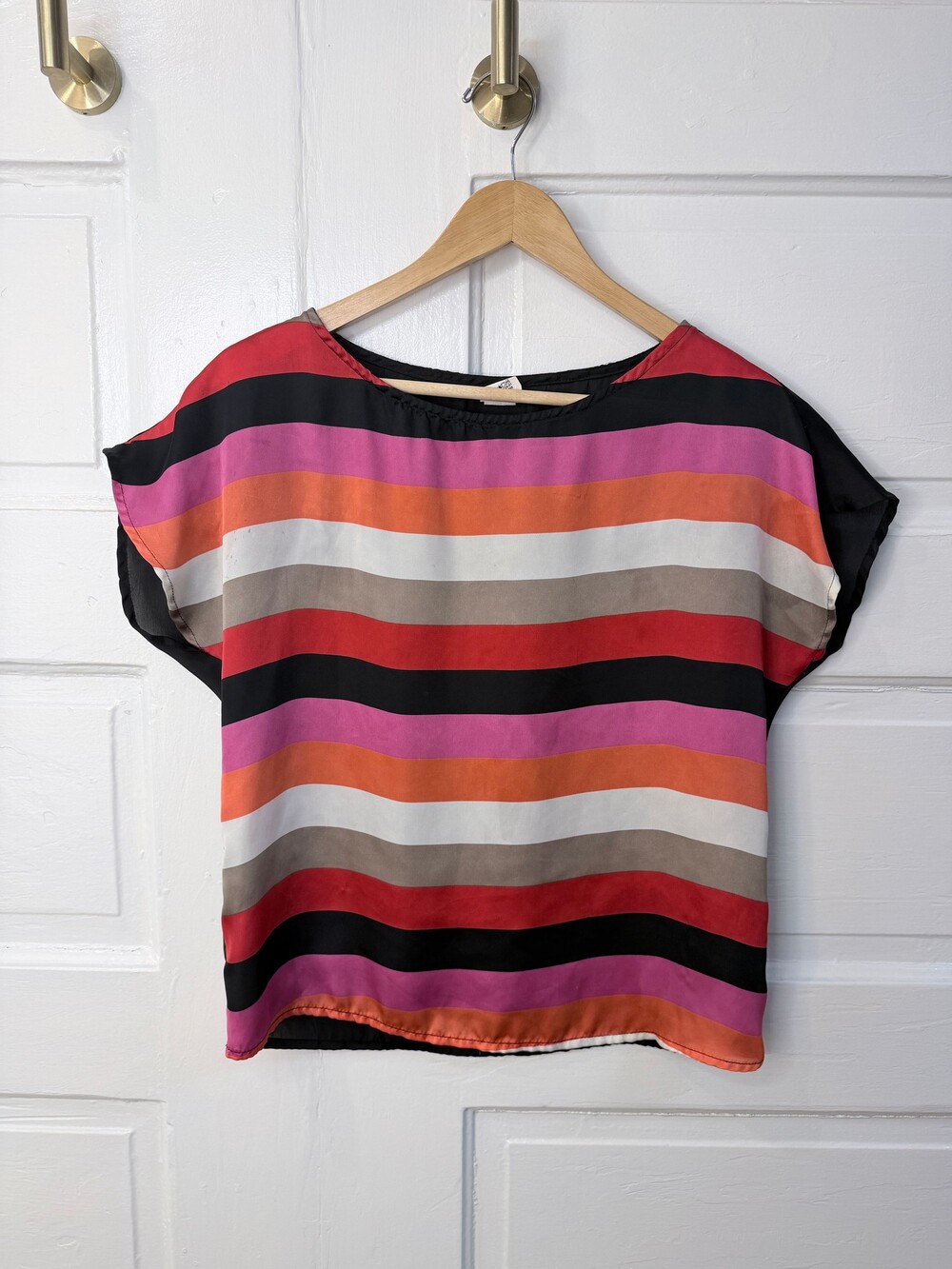 Charming Charlies Small Striped Short Sleeve Blouse